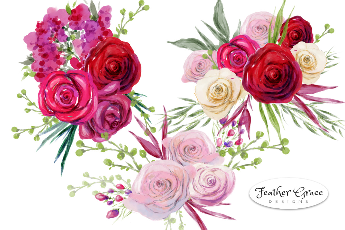 Red White Pink Flowers Watercolor, an Illustration by Feather Grace Designs (Photo 4 of 8)