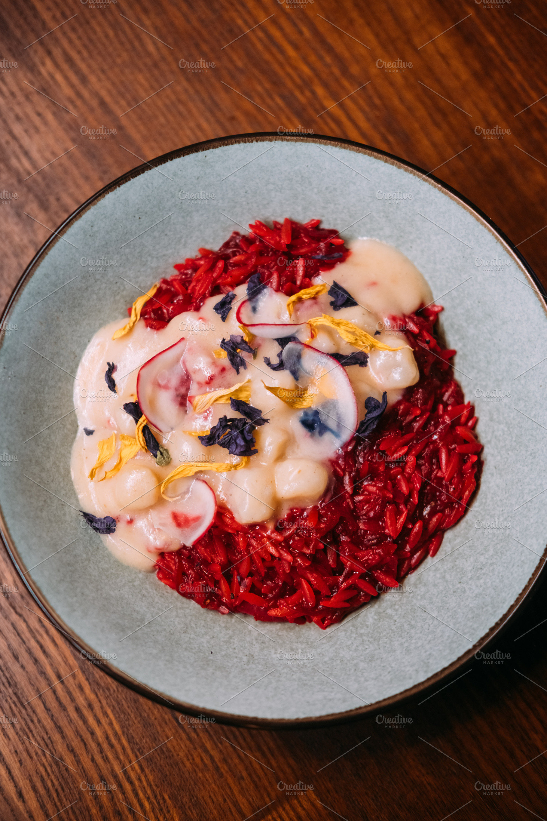 Paella served scallops dish spanish meal recipe, a Food & Drink Photo by Photo Drive Studio