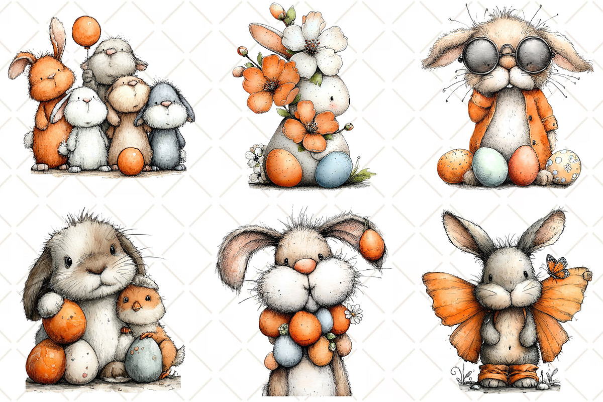 Whimsical Easter Bunny Clipart PNG, an Illustration by Black Bird Studio (Photo 3 of 5)