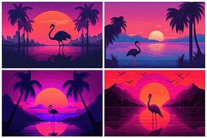 24 Neon Flamingo Illustrations