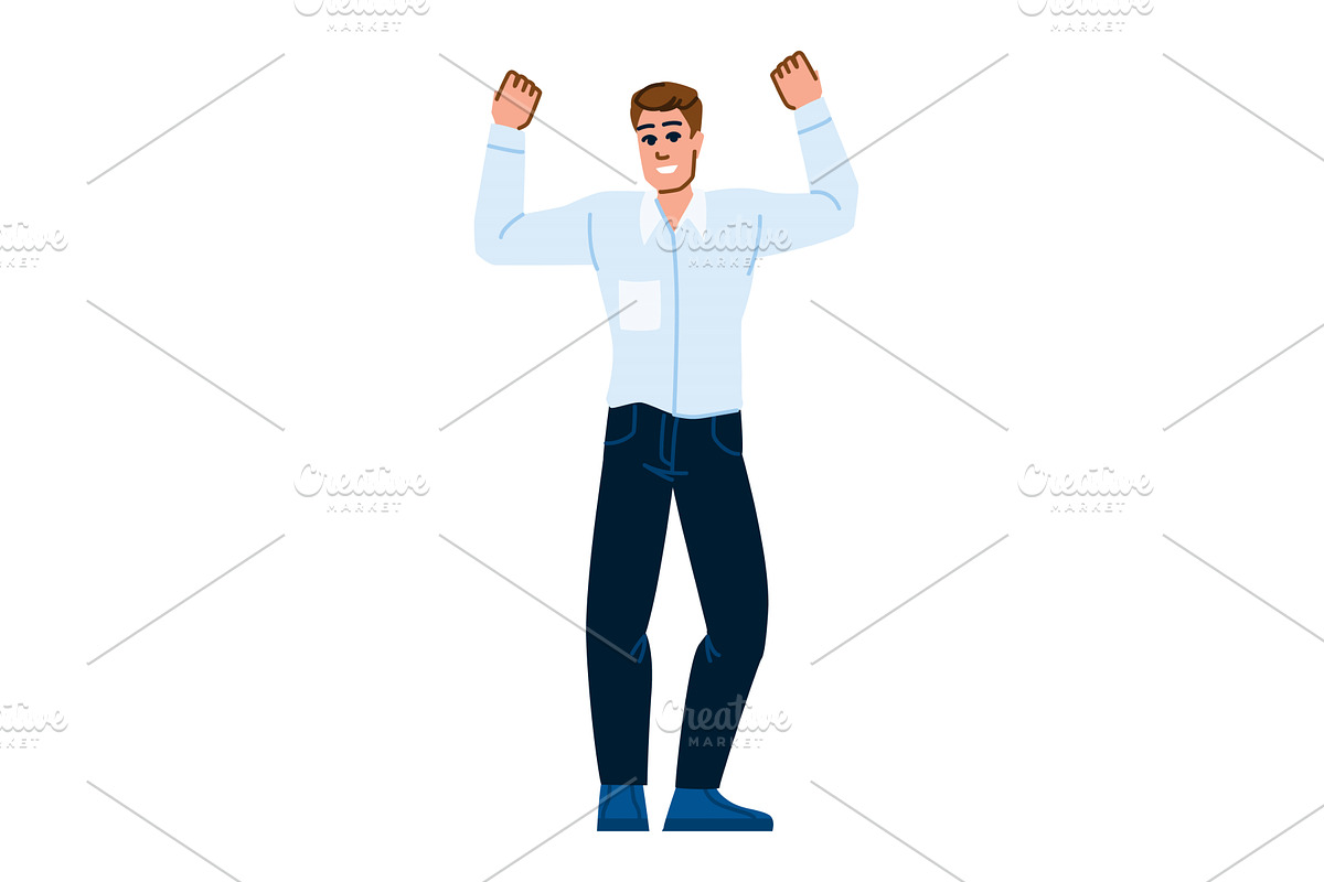 Happy businessman raising arms in, a Person Illustration by pikepicture