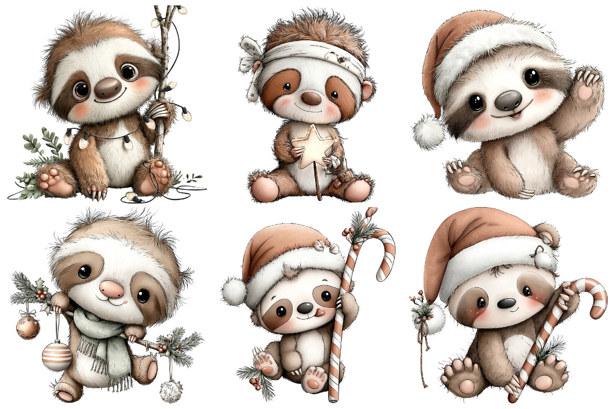 Whimsical Christmas Sloth Clipart, an Illustration by Pixels.Craft (Photo 5 of 6)