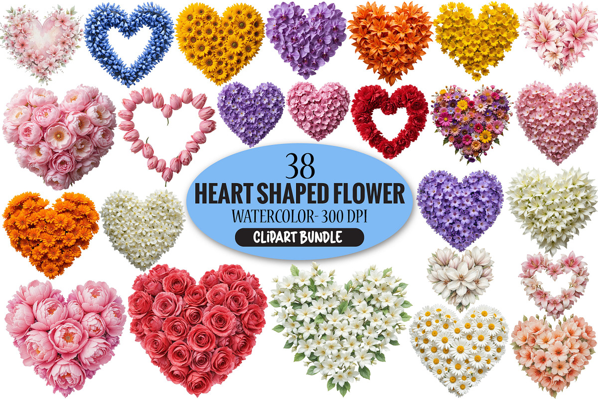 Heart Shaped Flower Clipart Bundle, an Illustration by Pixels.Craft (Photo 1 of 7)