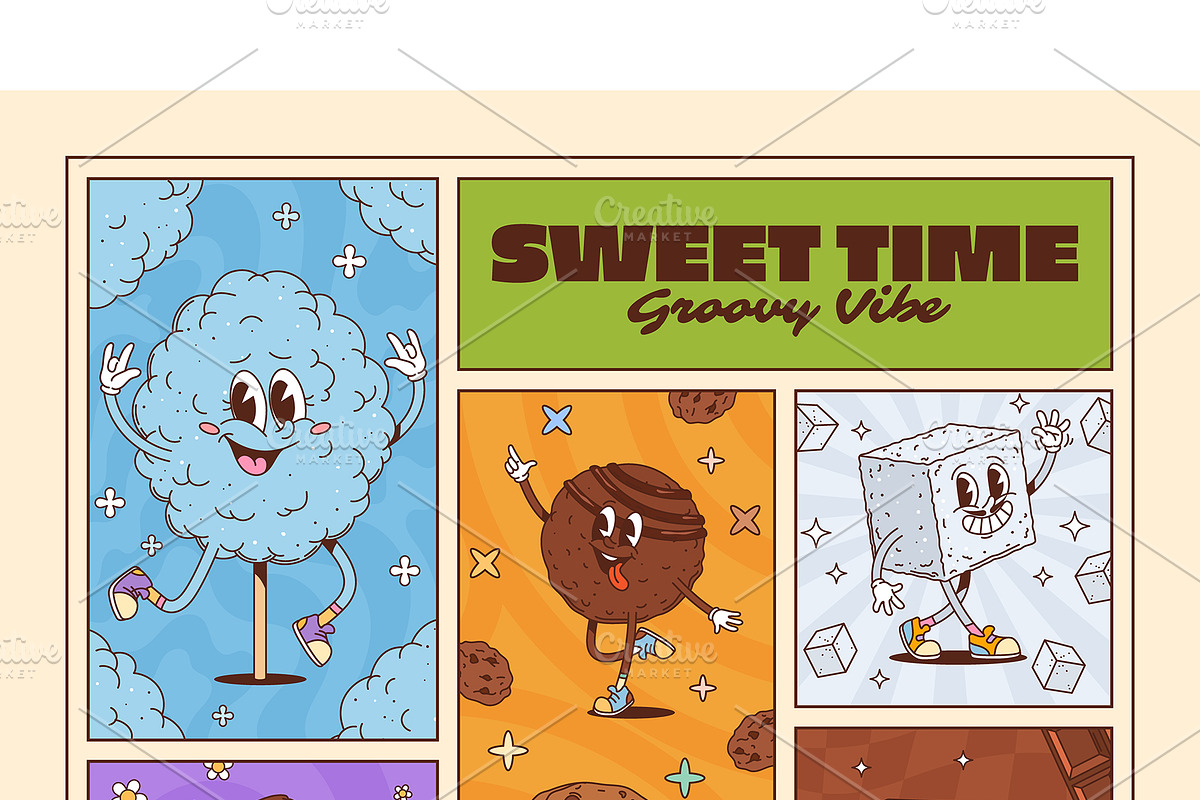Sweets and dessert food groovy, an Illustration by Buch&Bee (Photo 1 of 3)