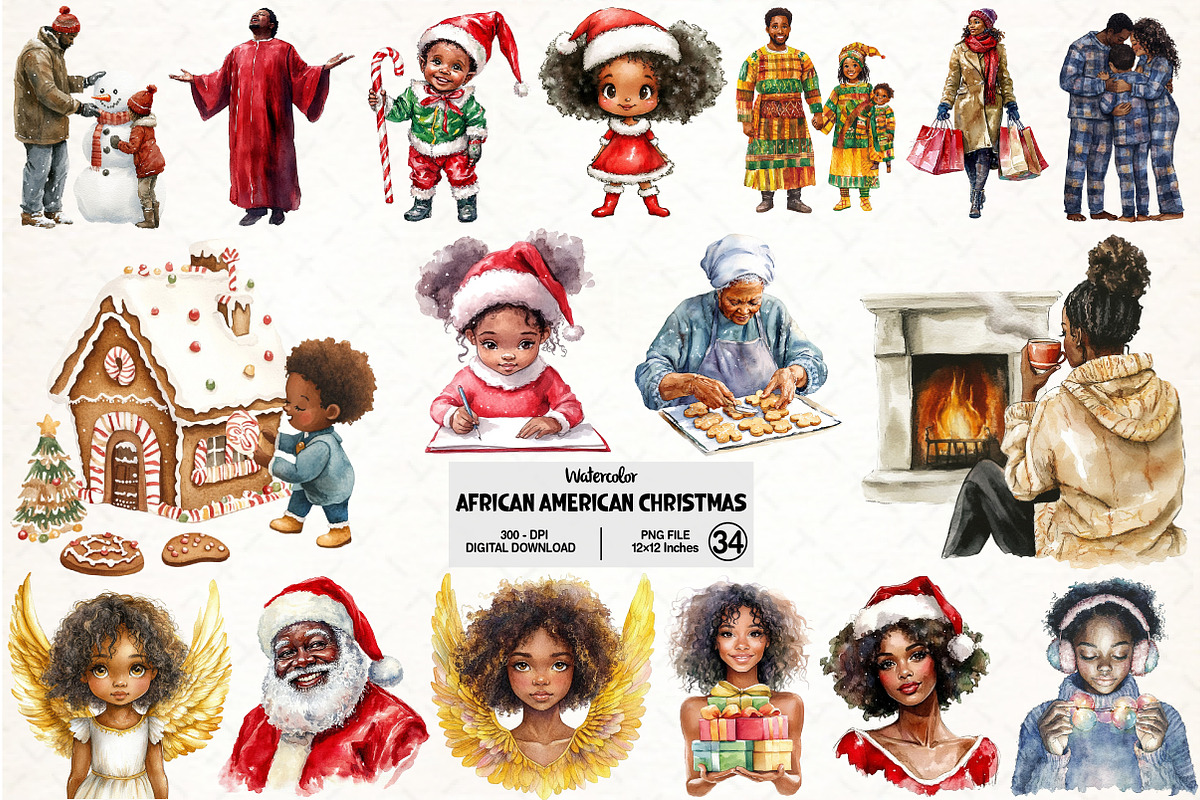 African American Christmas Clipart, an Illustration by Pixels.Craft (Photo 1 of 7)