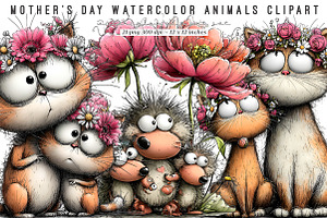Mothers Day Watercolor Animals PNG, an Illustration by SinaCreation