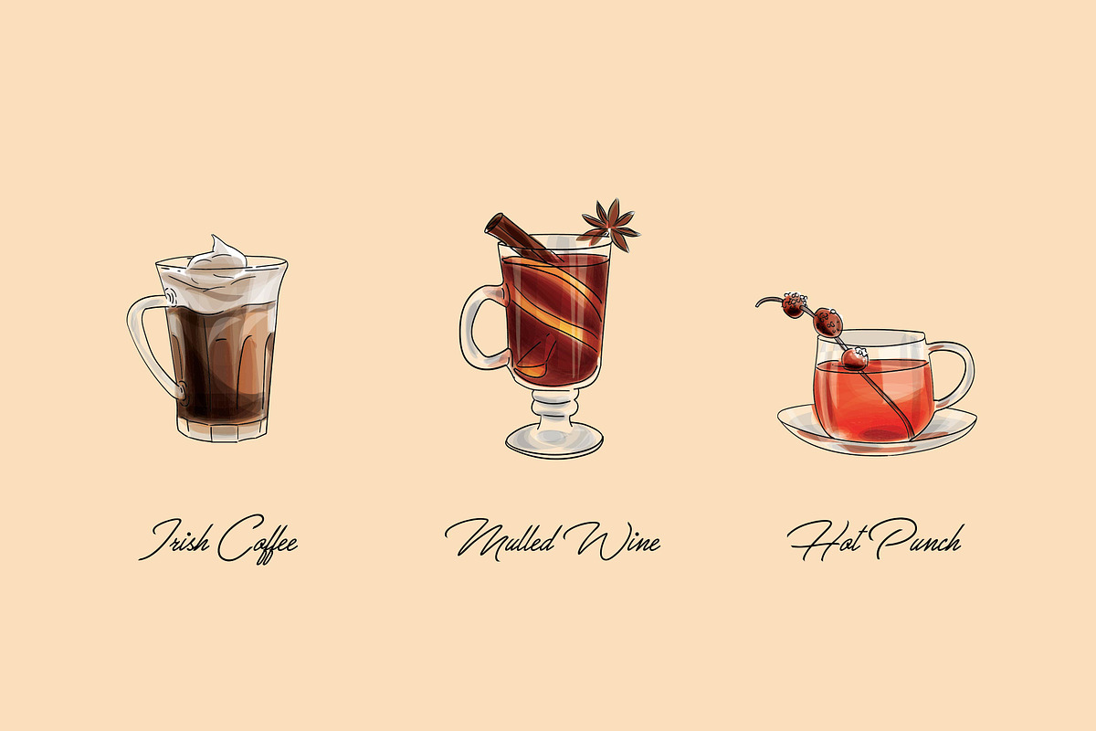 Hot drinks set. Vector illustrations, a Food Illustration by Svitlo illustrations (Photo 4 of 5)