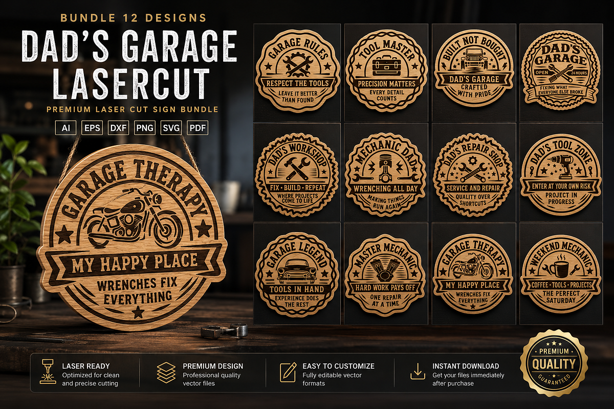 Wooden Dad's Garage Sign Lasercut 12, a Decorative Illustration by OTVEY DESIGN (Photo 1 of 13)