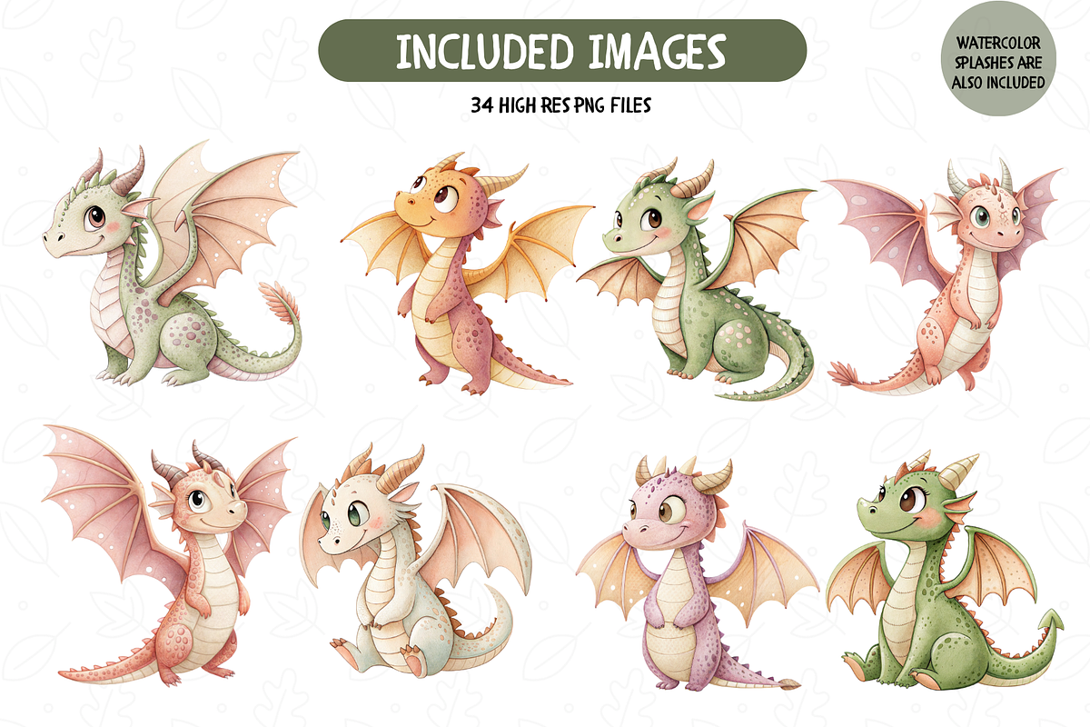 Watercolor Fantasy Baby Dragons Set, an Illustration by TatiMockup (Photo 4 of 7)