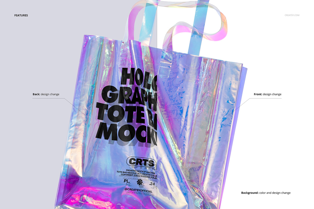 Holographic Tote Bag Mockup Set, a Merchandise Mockup by creatsy5 (Photo 3 of 6)