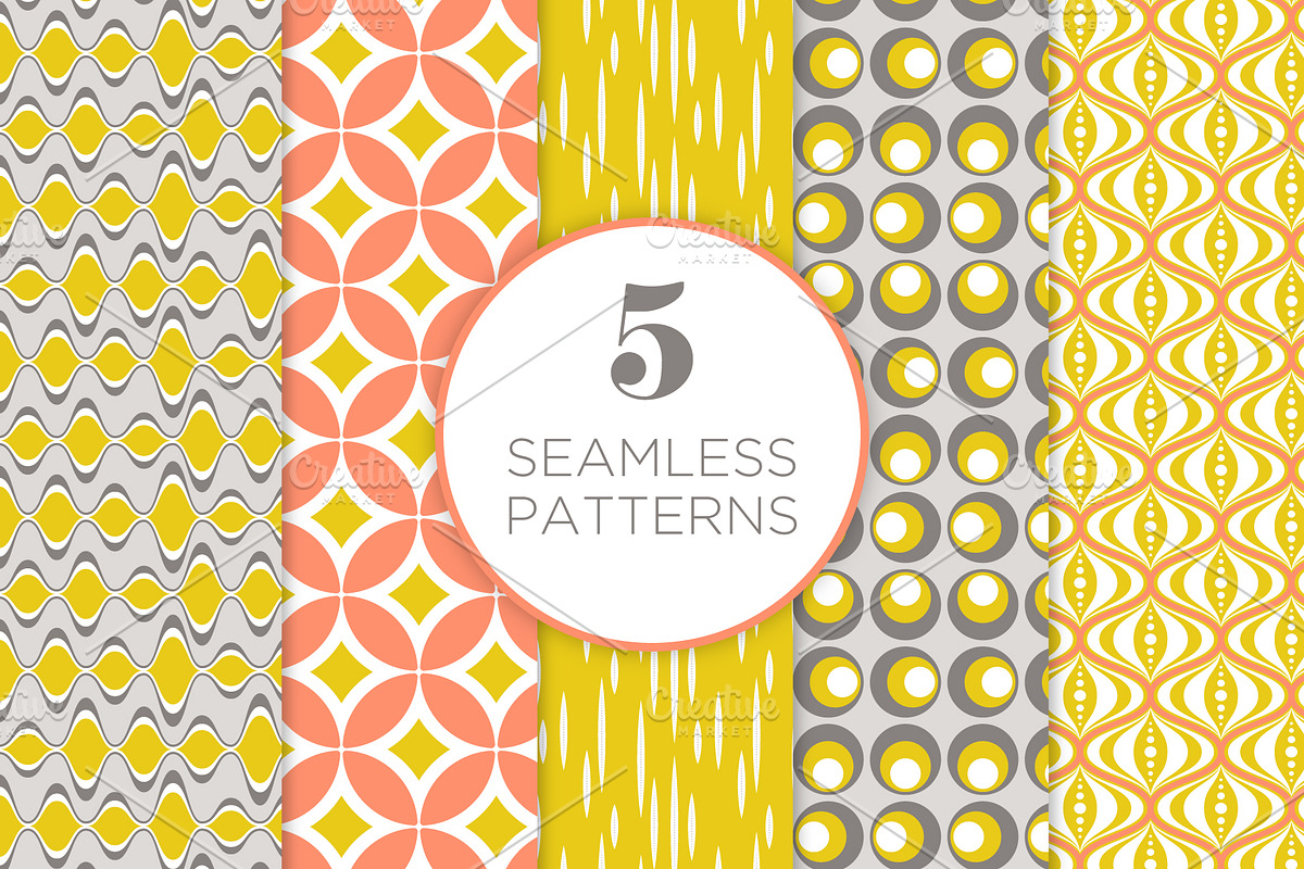 5 Seamless Mid-Century Patterns, a Background Graphic by CojoMoxon (Photo 1 of 7)