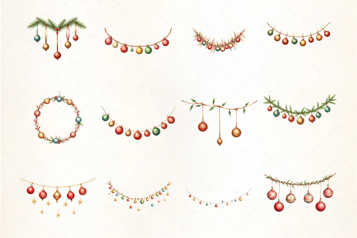 Festive Christmas Bauble Garland Cli, an Illustration by CrexoraLab (Photo 2 of 5)