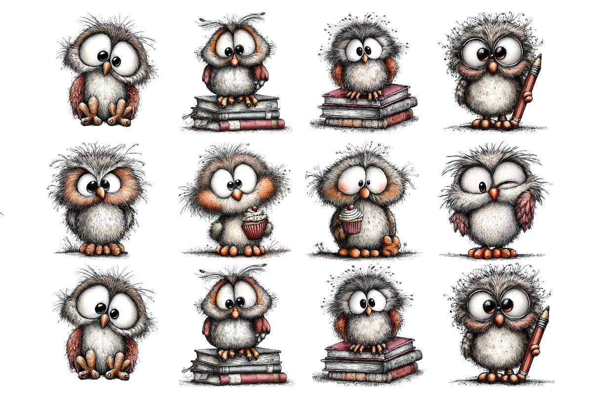 Whimsical Funny Cute Owl Clipart, an Illustration by DreamArtGraphic (Photo 2 of 5)