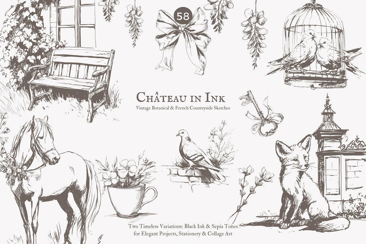 vintage clipart french chateau set, a Decorative Illustration by Patishop Art (Photo 2 of 10)