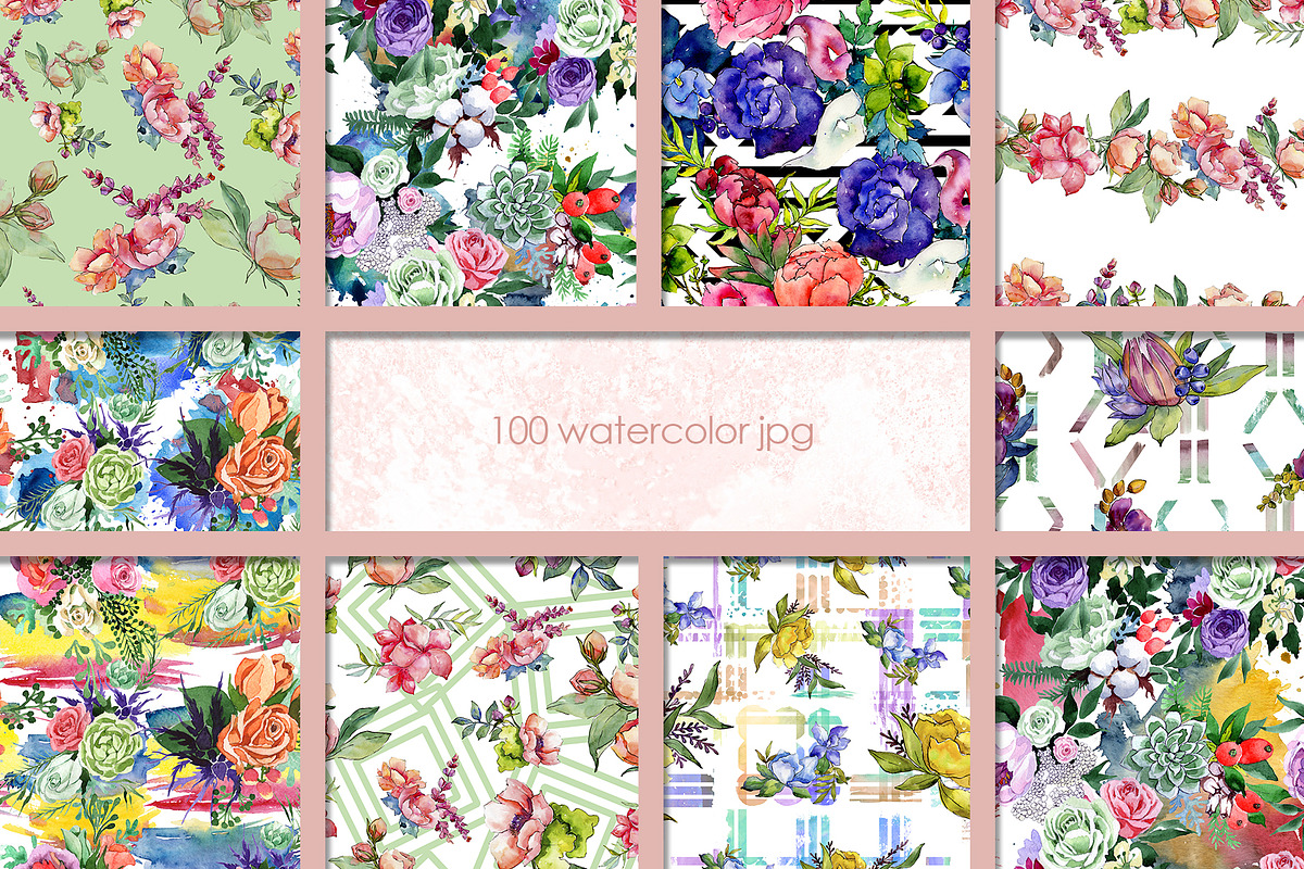 100 patterns of flower bouquets JPG, a Decorative Illustration by ...
