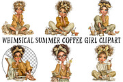 Whimsical Summer Coffee Girl Clipart, a Seasonal Illustration by OK Design (Thumbnail 2 of 6)