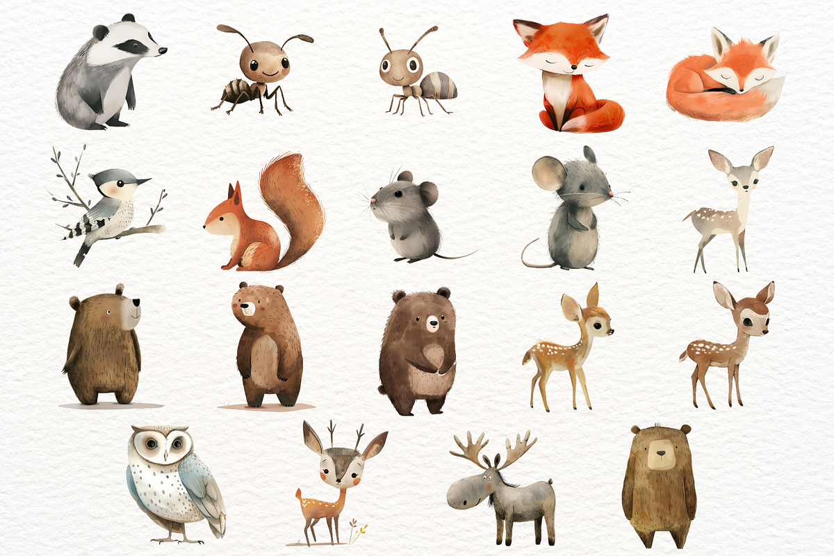 Watercolor Woodland Animals Clipart, an Animal Illustration by SugarCloudStudioArt (Photo 5 of 9)