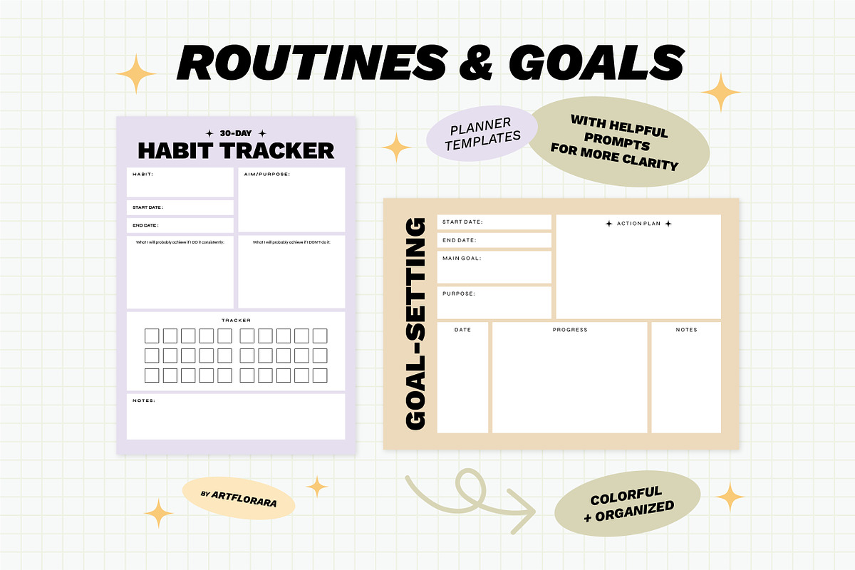 Routines & Goal Planner Set, a Stationery Template by Artflorara (Photo 3 of 9)
