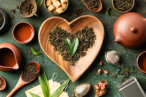 Tea Ritual Flat Lay with Heart-Shaped Elements, Teaware, and Nat, a Food & Drink Photo by Natalia Klenova's Shop