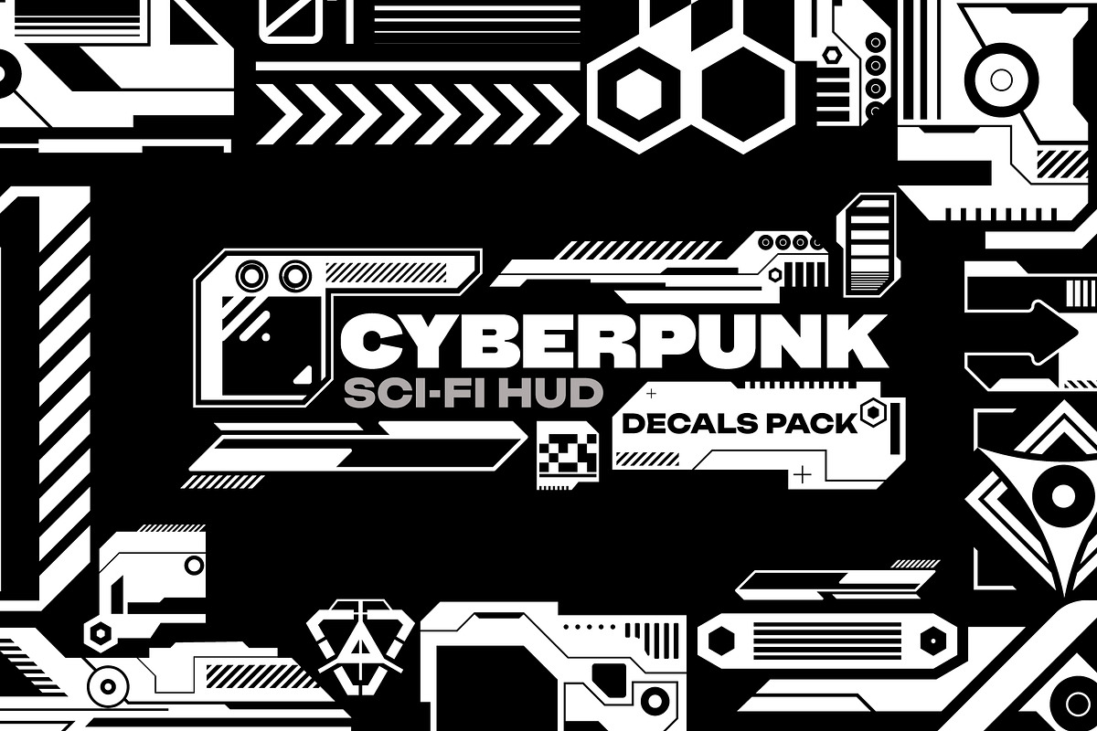 Cyberpunk Sci-Fi HUD Decals Pack, an Object Graphic by Neodivisu (Photo 1 of 10)