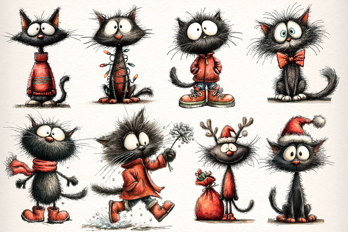Quirky Christmas Black Cat Clipart, an Illustration by Dream Creation (Photo 4 of 7)