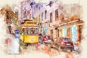 City Life Of Lisbon , Portugal