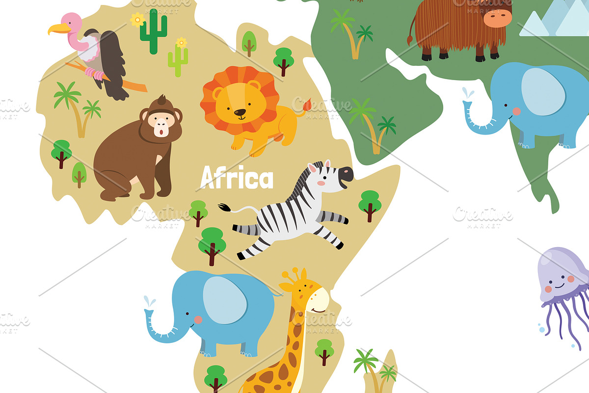 Cute Animals World Map, an Animal Illustration by GennyOnThePaper (Photo 2 of 4)
