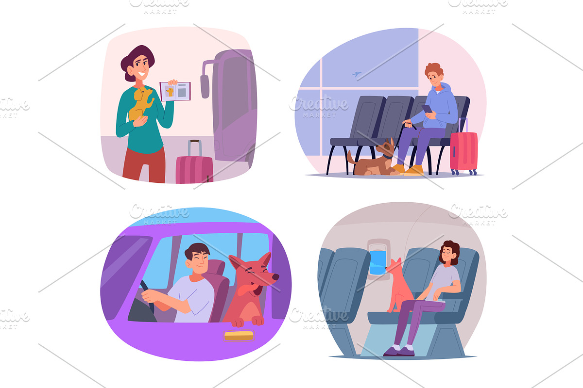 Travel with dog. Pets owners, an Animal Illustration by Onyx
