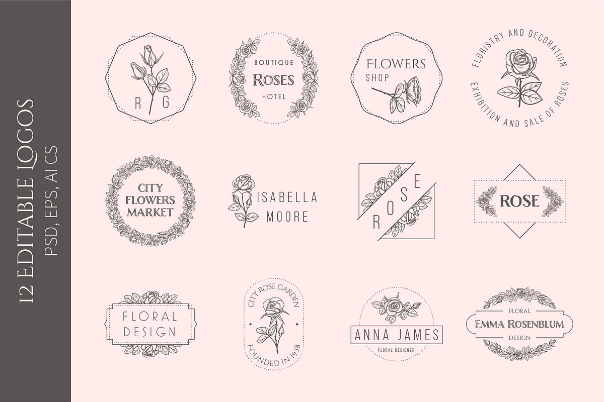 Rose flowers and logos collection, a Branding & Logo Template by Genestro Shop (Photo 2 of 5)
