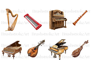 Watercolor Music Instruments Clipart