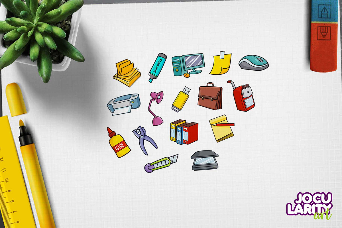 Funny Office Items Cartoon Vector, an Object Illustration by Jocularity Art (Photo 2 of 3)