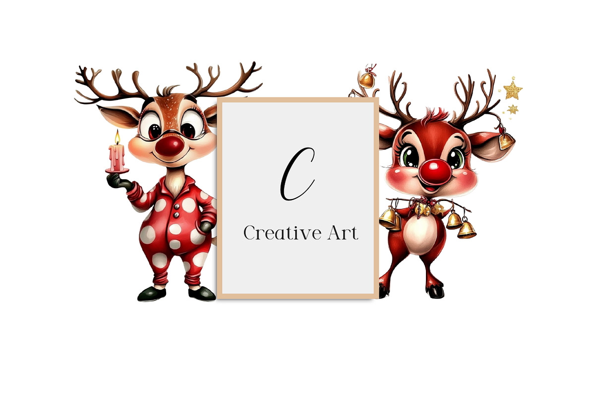 Whimsical Christmas Reindeer Clipart, an Illustration by Creative Art (Photo 9 of 11)