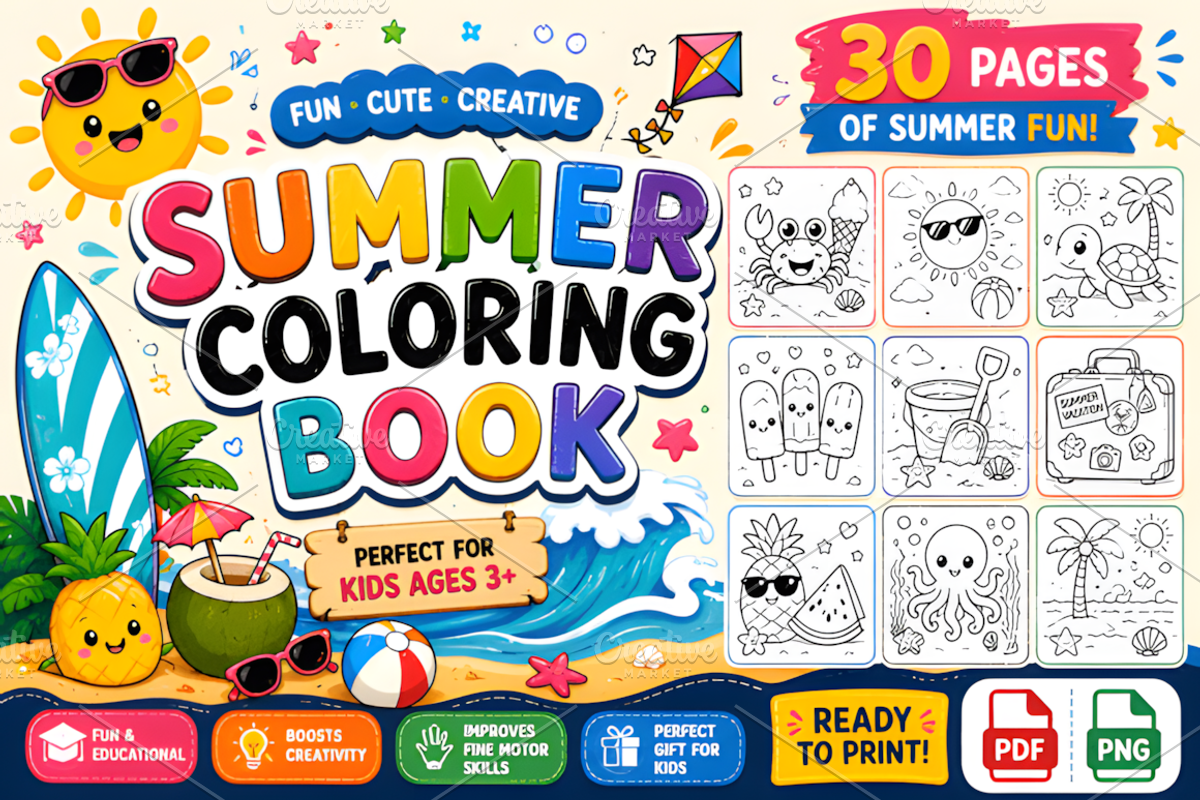Summer Coloring Book for Kids, a Seasonal Illustration by Design Station (Photo 3 of 3)