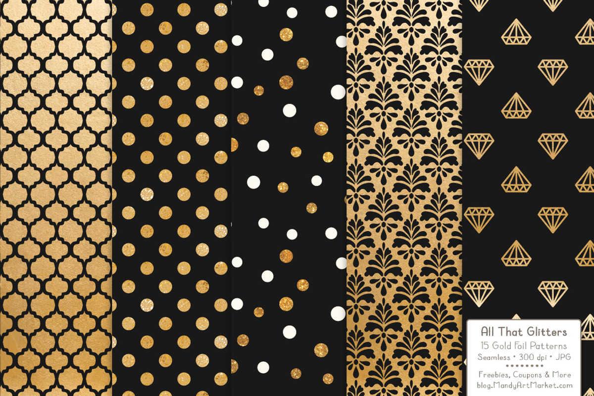Gold Foil Digital Papers in Black, a Pattern Graphic by Amanda Ilkov (Photo 3 of 4)