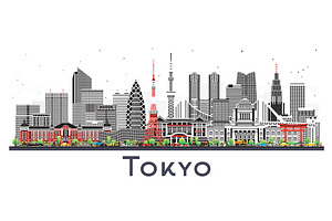 Tokyo Japan city skyline with color, an Illustration by Booblgum