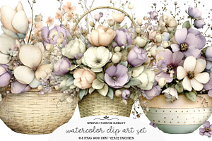 Spring Flower Basket Clipart/ Spring, an Illustration by GatewayDesign