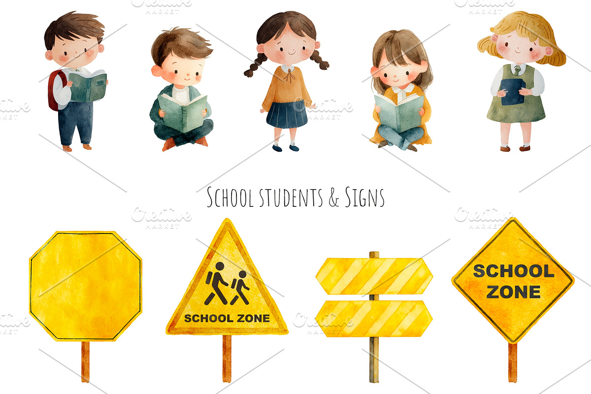 Watercolor Back to school clipart, an Education Illustration by Art and Funny (Photo 4 of 8)