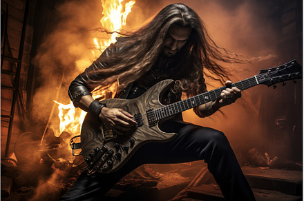 Thunderous Heavy metal guitarist, a Person Photo by Ylivdesign
