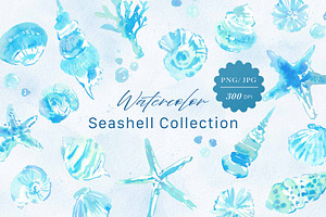 Blue Watercolor Seashell Collection