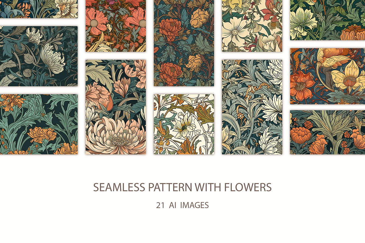 Seamless pattern with flowers, an Illustration by Pundateam (Photo 1 of 5)