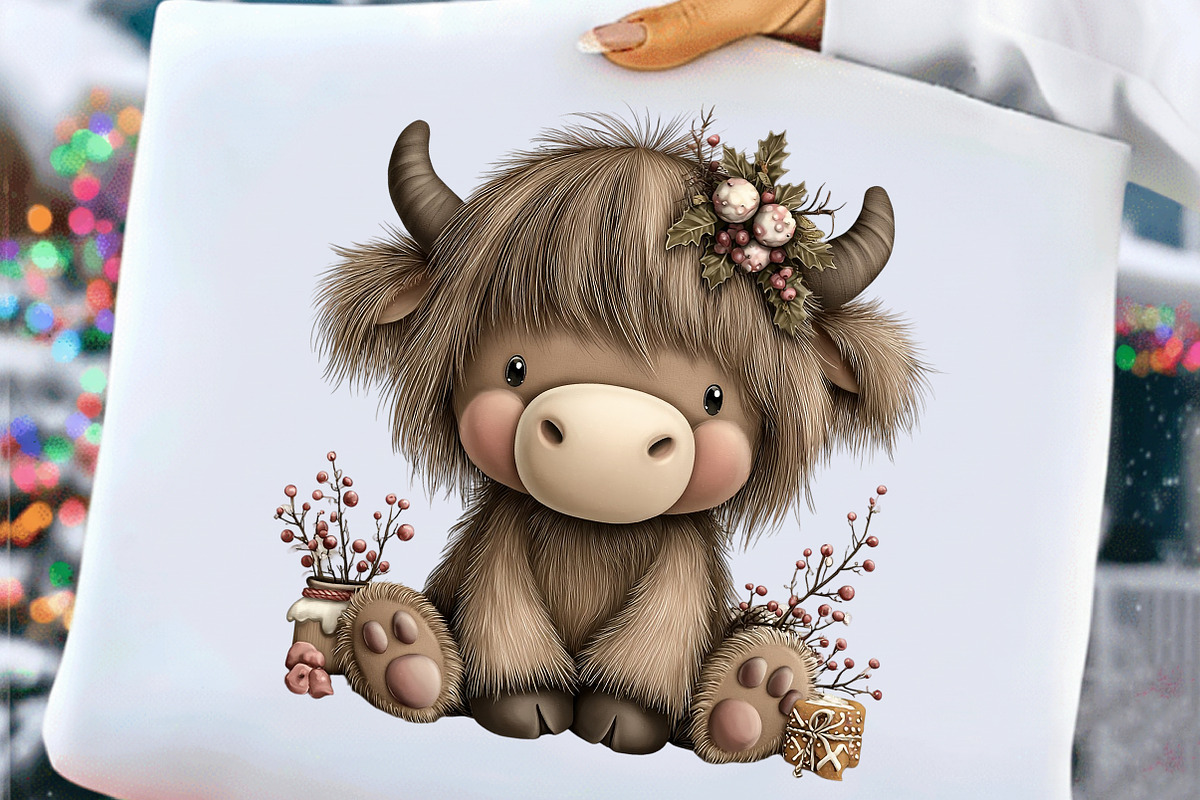 Cute & Funny Christmas Highland Cow, an Illustration by Craft Nest (Photo 3 of 11)