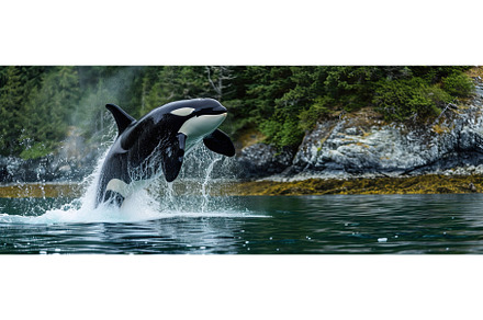 jumping orca in summer ocean waters, an Animal Photo by Neirfy