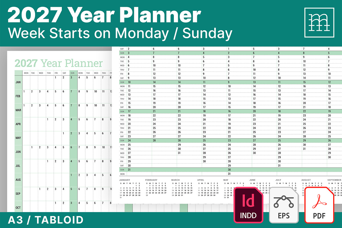 Year Planner 2027 (YP025-27-R), a Stationery Template by mikhailmorosin (Photo 1 of 5)