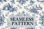 Blue Floral Toile Seamless Pattern, a Pattern Graphic by elfy creative (Thumbnail 1 of 7)