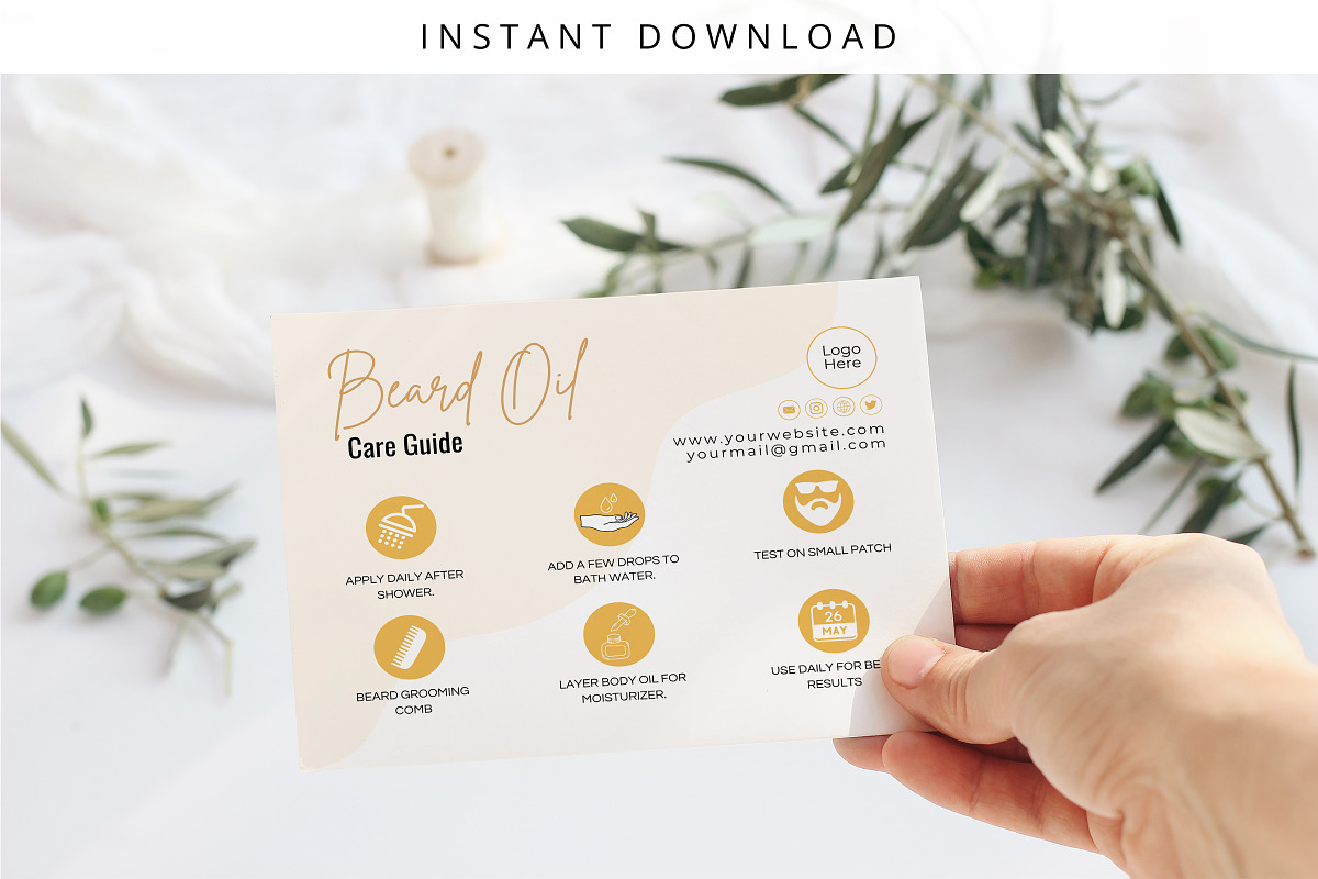 Beard Oil Instruction Card Template, a Card Template by Snapybiz (Photo 9 of 9)