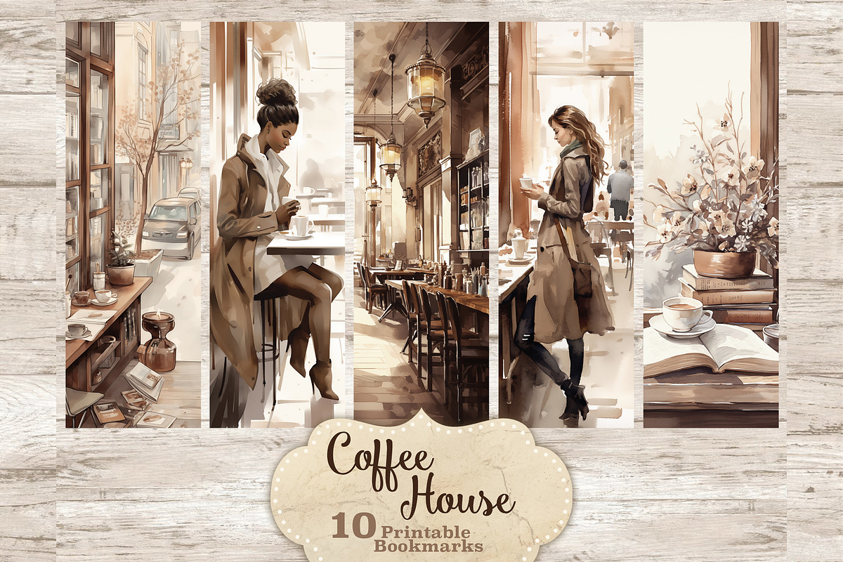 Coffee House Bookmarks Print And Cut, a Food Illustration by GlamArtZhanna (Photo 1 of 3)