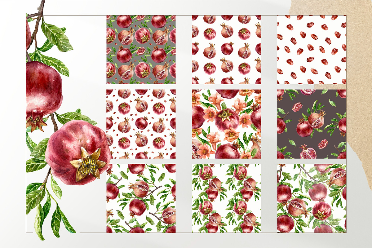 Pomegranates Watercolor collection, a Food Illustration by Farida Bik (Photo 12 of 15)