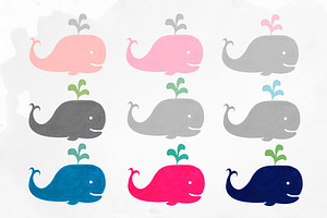 Baby whales watercolor clipart