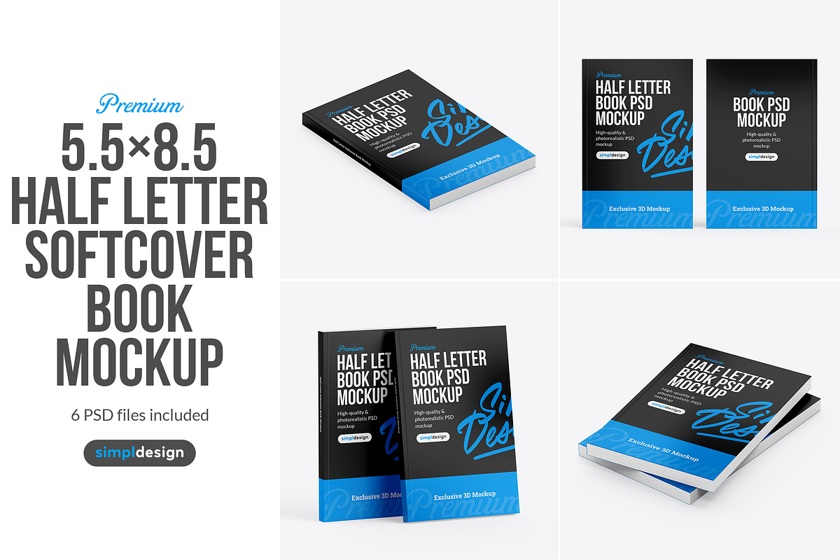 Half Letter Soft Cover Book Mockup, a Books & Magazine Mockup by SimplDesign (Photo 1 of 13)