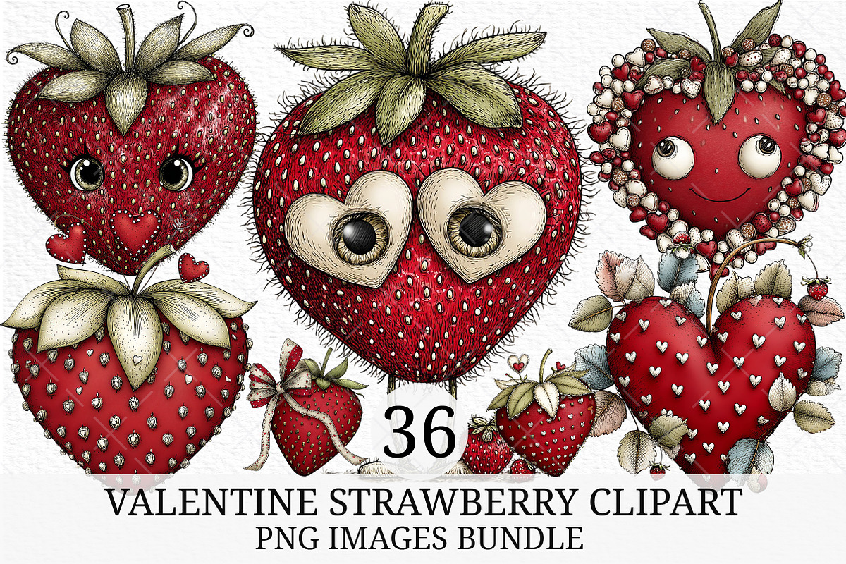 Valentine Strawberry Clipart, an Illustration by Craft Nest (Photo 1 of 8)